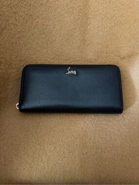 Christian Louboutin Black Pebbled Leather Zip Wallet w/Classic CL Red Interior!